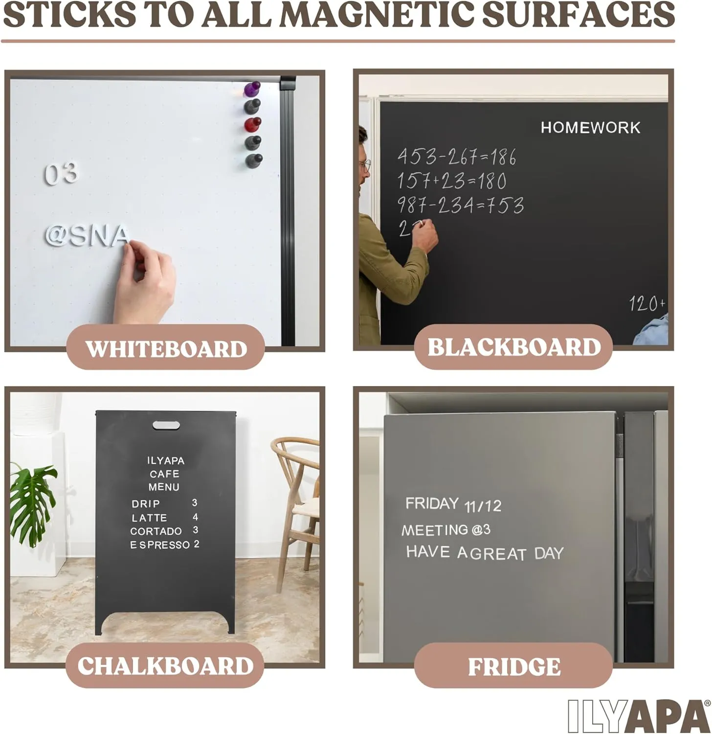 Ilyapa 167 Piece Alphabet Magnets Magnetic Letters and Numbers for Whiteboard & Chalkboard Signs, ABC Magnets, Soft & Durable EVA Foam Magnetic