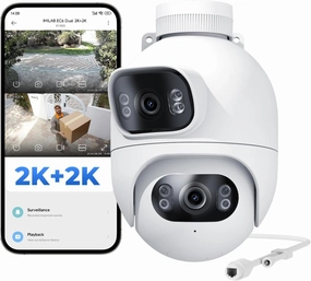 IMILAB EC6 Dual Plug in Security Camera Outdoor: 2K 2K Dual Outdoor Cameras for Home Security, Wired 24/7 Recording Cam, 360° View Surveillance WiFi Cam, Motion-Activated Spotlight, Color Night Vision