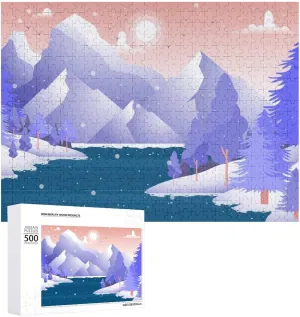 Impossible Puzzle for Adults，Snow - Covered Alpine Lake Tranquility in A Winter Landscape500 PCS，challenging
