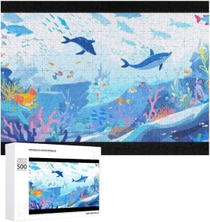 Impossible Puzzles for Adults，Painting-Shark-Coral-Reef-with-Large-Group-Fish-Swimming-Around 500 PCS，Challenging Puzzle Perfect for Game Nights
