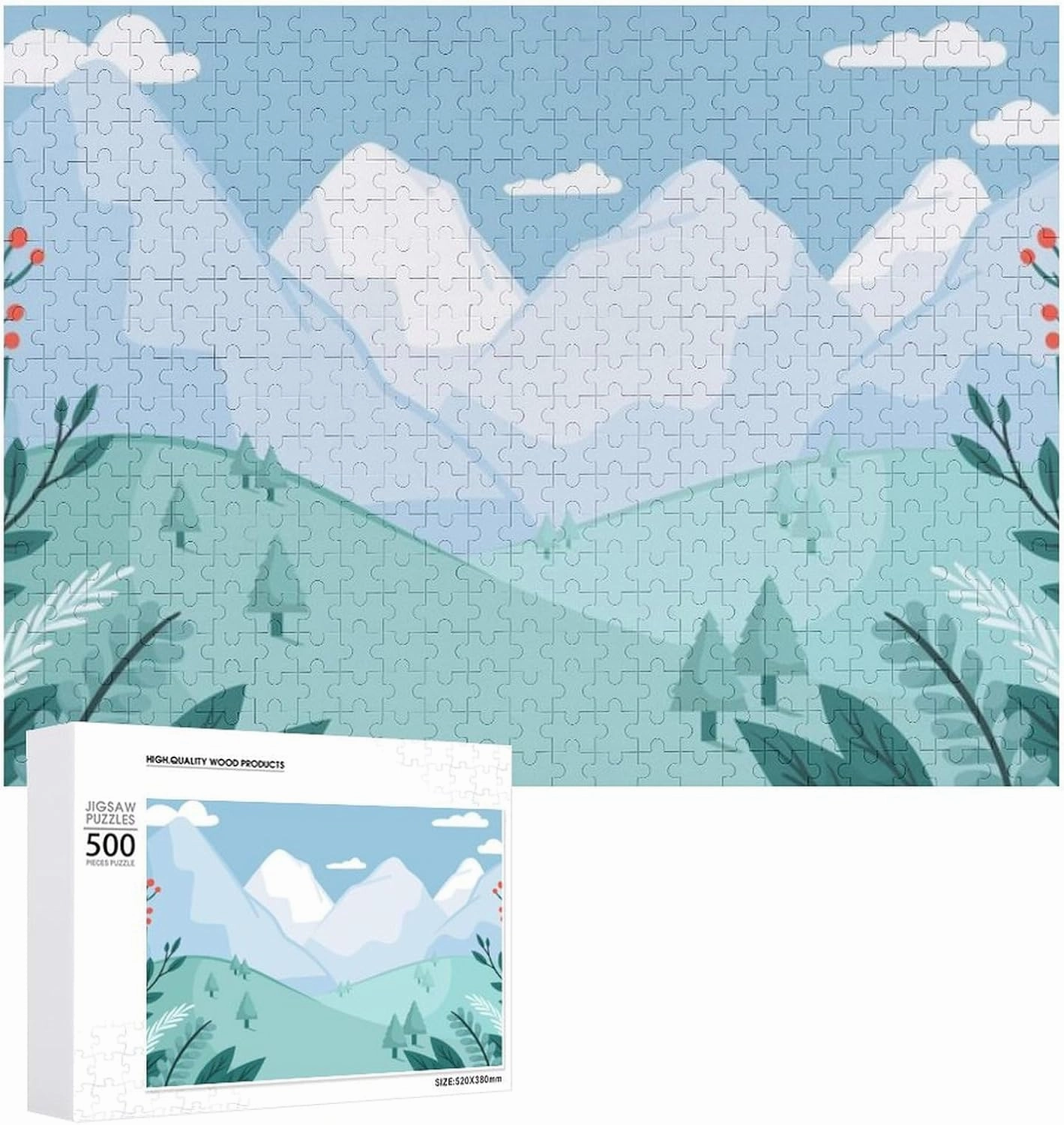 Impossible Jigsaw Puzzle for Adults，Refreshing Watercolor Alpine Scene500 PCS，challenging