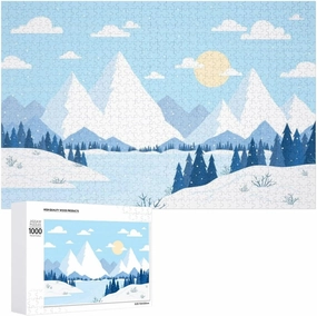 Impossible Jigsaw Puzzle for Adults，Snowy Alpine Landscape Mountains, Forests, and Snowflakes1000 PCS，challenging