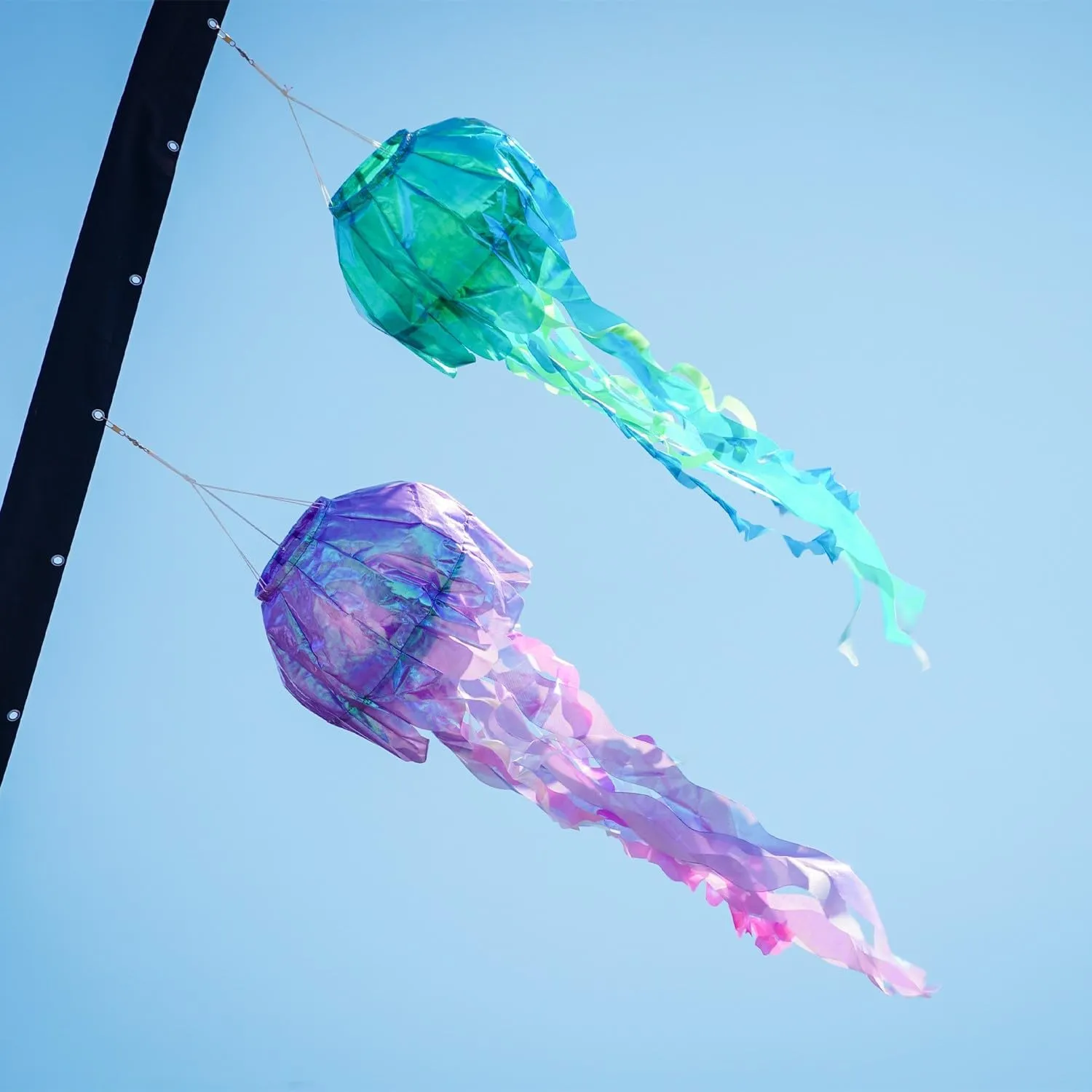 In the Breeze 5257 — 40-inch Teal Iridescent Jellyfish 3D Windsock — Simmering Windsock with Inflatable Head and Free-Flowing Tentacles
