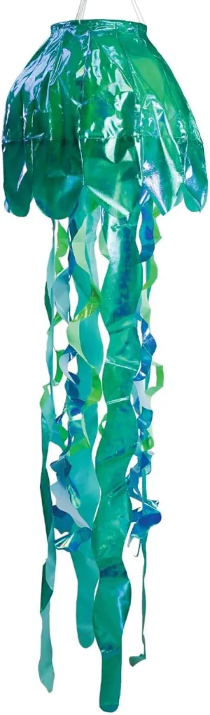 In the Breeze 5257 — 40-inch Teal Iridescent Jellyfish 3D Windsock — Simmering Windsock with Inflatable Head and Free-Flowing Tentacles