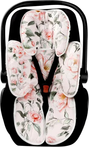 Infant Car Seat Insert, 2-in-1 Baby Car Seat Head Support for Newborn Girls Boys, Soft Baby Neck Support and Body Cushion for Car Seat, Stroller, Bouncer (Pink Floral)