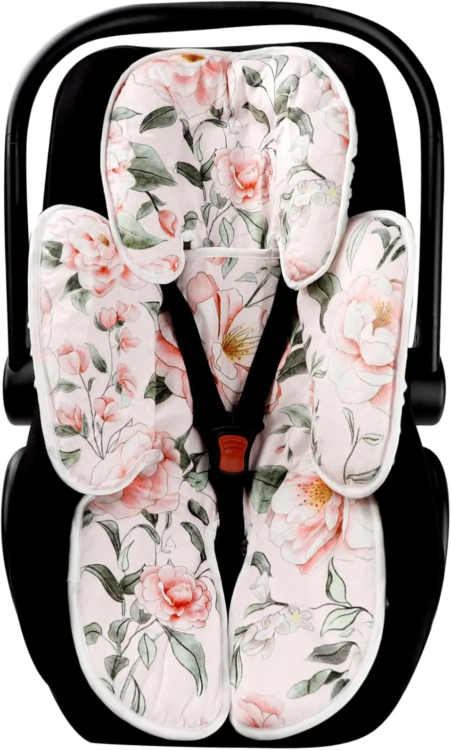 Infant Car Seat Insert, 2-in-1 Baby Car Seat Head Support for Newborn Girls Boys, Soft Baby Neck Support and Body Cushion for Car Seat, Stroller, Bouncer (Pink Floral)