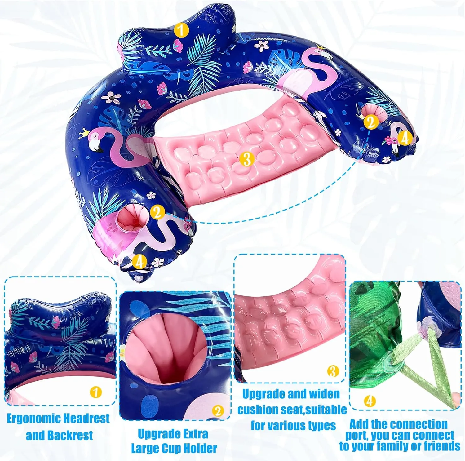 Inflatable Pool Float Chair - Floating Pool Chair Adult Pool Float Seat with Cup Holder and Backrest, Portable Lounge Floats for Swimming Pool Party Toy Floaties Beach Floaty