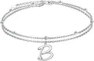 Initials Anklet for Women S925 Sterling Silver Adjustable Foot Ankle Bracelet with Letter