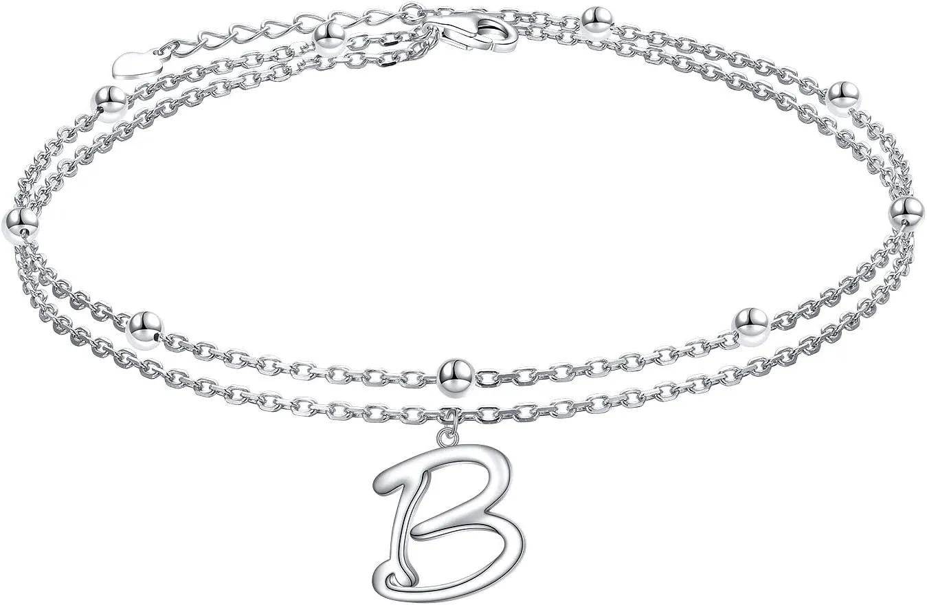 Initials Anklet for Women S925 Sterling Silver Adjustable Foot Ankle Bracelet with Letter