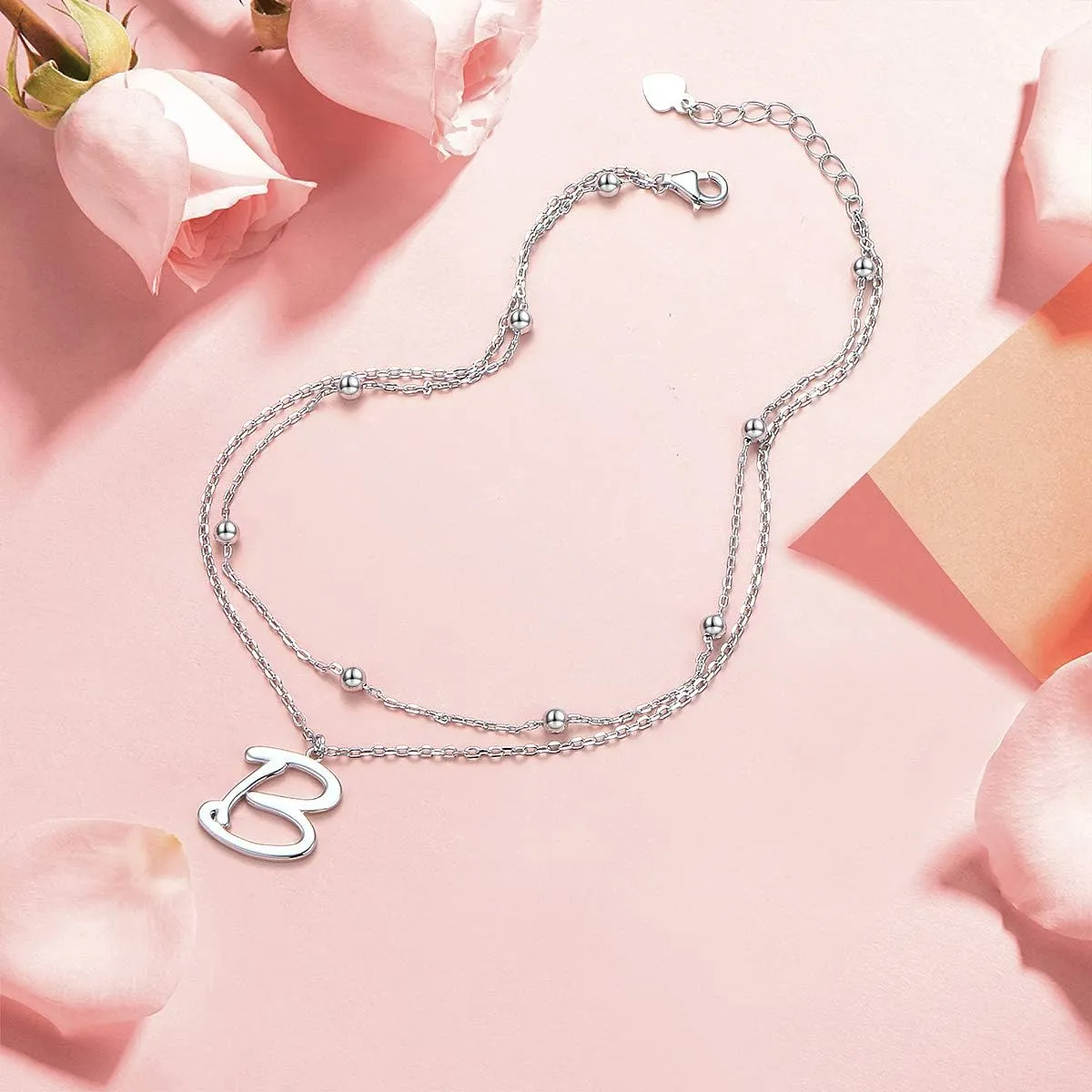 Initials Anklet for Women S925 Sterling Silver Adjustable Foot Ankle Bracelet with Letter