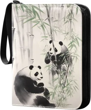 Ink Painting Panda Card Binder 4-Pocket, 400 Pockets Card Holder with 50 Removable Sleeves and Zipper for Games Baseball Football Sports Card