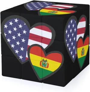 Interlocking Hearts U.S. Bolivian Flag Adults 3x3x3 Color-Matching Smooth Fully Printed Cube Gift