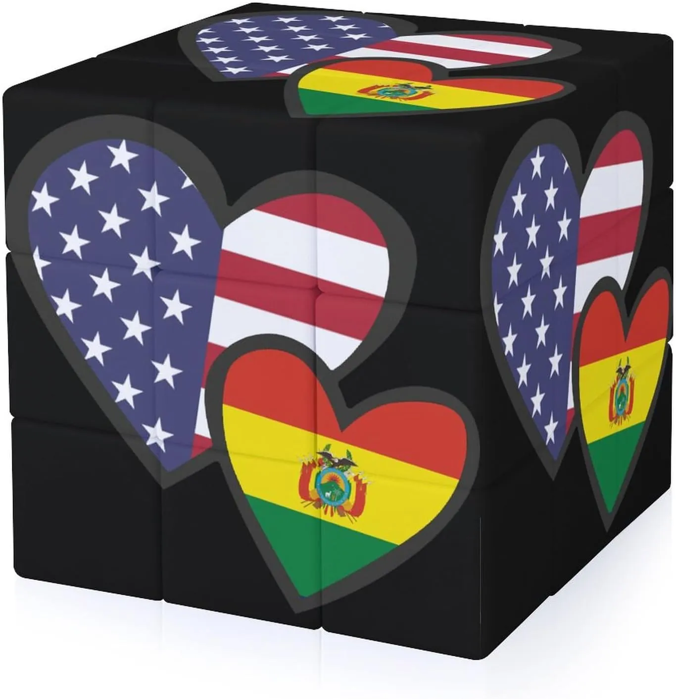 Interlocking Hearts U.S. Bolivian Flag Adults 3x3x3 Color-Matching Smooth Fully Printed Cube Gift