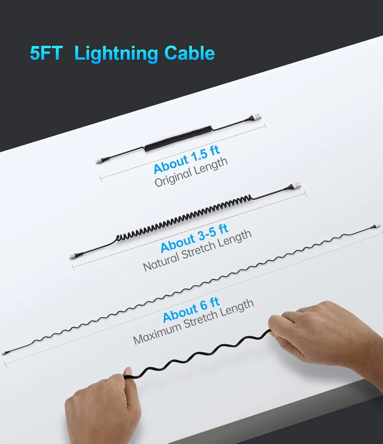 iPhone Charger Cable for Car (3FT/5FT), 2Pack Coiled Lightning Cable, [Apple MFi Certified] Retractable Charging Cord Compatible with iPhone 14/13/12/11 Pro Max/XS MAX/XR/XS/8/iPad/iPod/CarPlay