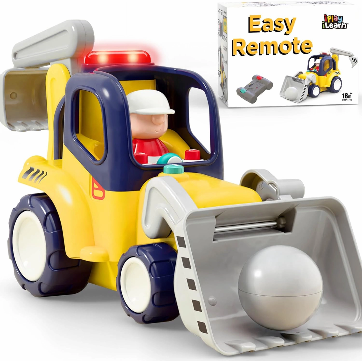 iPlay, iLearn Remote Control Construction Truck Toy for Toddlers 2-4, Baby RC Car Toys W/Light Sound, Backhoe Loader Play Vehicle, Birthday Gift 18 24 Month Infant, 2 3 4 5 Year Old Boy Girl Children