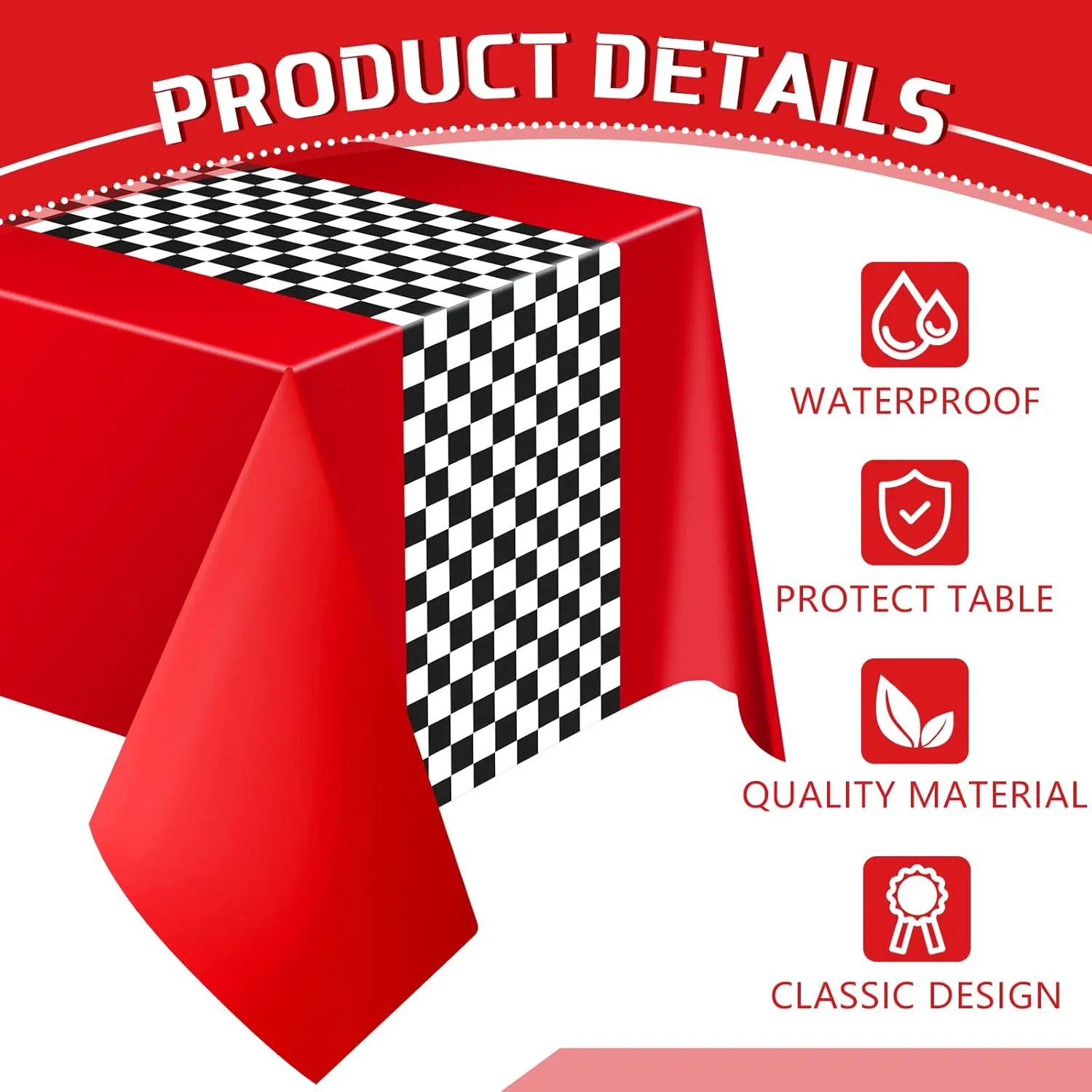 Irenare Car Birthday Party Supplies Racing Decorations 50s Party Tablecloth Racetrack Table Runner Table Covers for Kids Boy Car Theme Birthday Decor, 54 x 108 Inch(Red,8 Sheets)