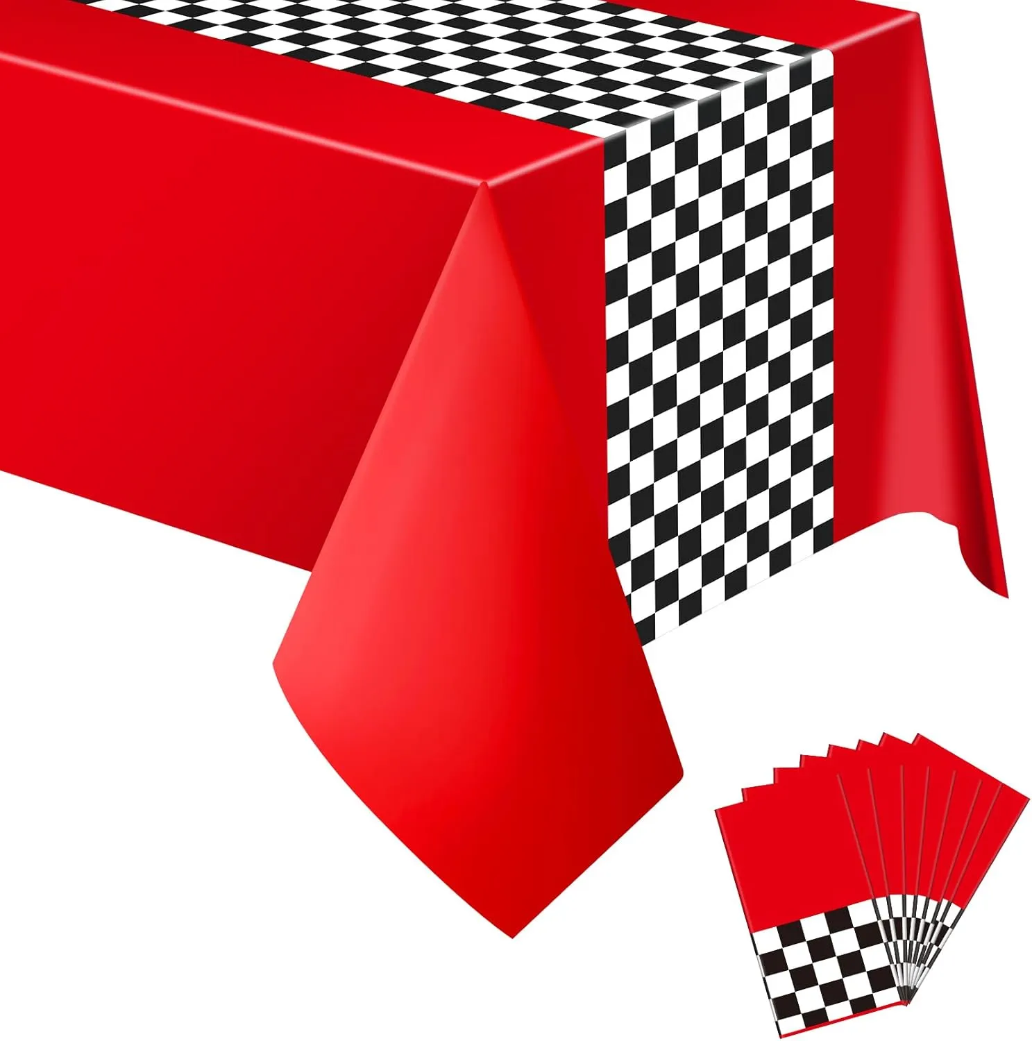 Irenare Car Birthday Party Supplies Racing Decorations 50s Party Tablecloth Racetrack Table Runner Table Covers for Kids Boy Car Theme Birthday Decor, 54 x 108 Inch(Red,8 Sheets)