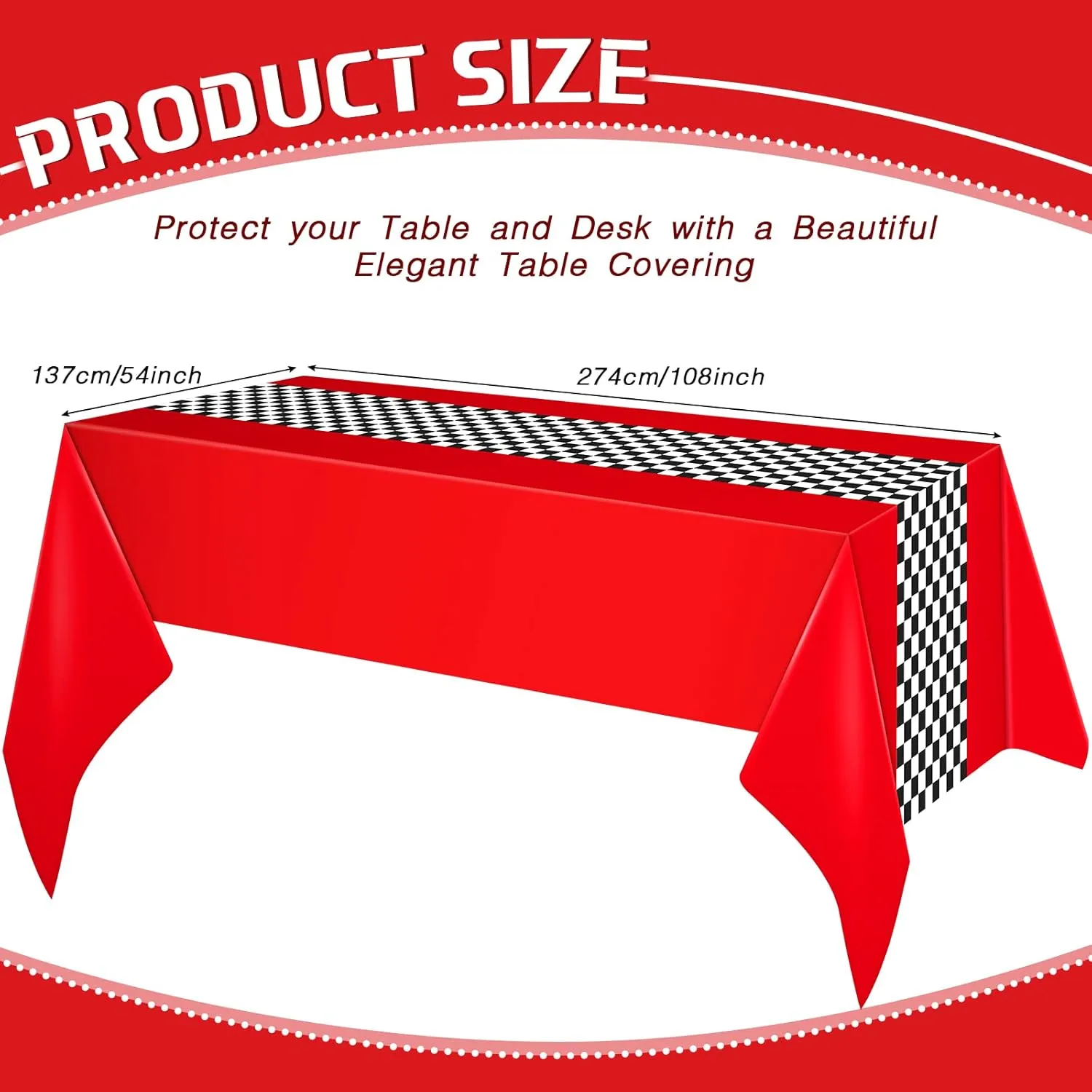 Irenare Car Birthday Party Supplies Racing Decorations 50s Party Tablecloth Racetrack Table Runner Table Covers for Kids Boy Car Theme Birthday Decor, 54 x 108 Inch(Red,8 Sheets)