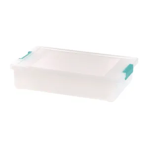 IRIS Latch Lid Storage Box, 2.3 gal, 14 x 11 x 3.5, Clear Bin/Seafoam Latches