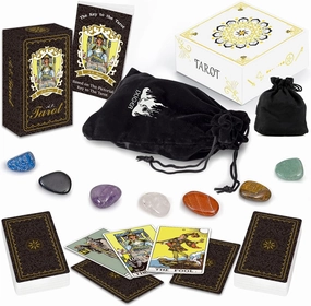 IXIGER Tarot Cards With Guide Book - 78 Card Deck for Fortune Telling, Beginners & Expert Readers - Classic Standard Size 4.75" x 2.76" With Bag and Chakra Stone