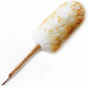 J&A Lambswool Dusters with Solid Wooden Handle, Flexible Head, Anti-Static, Comfortable Grips 17.8 inchs Long Feather Duster for Office, Home and Car etc.