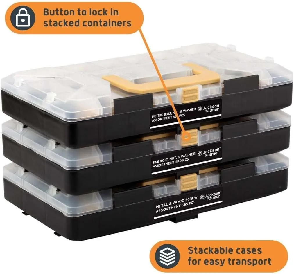 Jackson Palmer 2251 Piece Hardware Assortment Kit with Screws, Nuts, Bolts & Washers (3 Trays)…