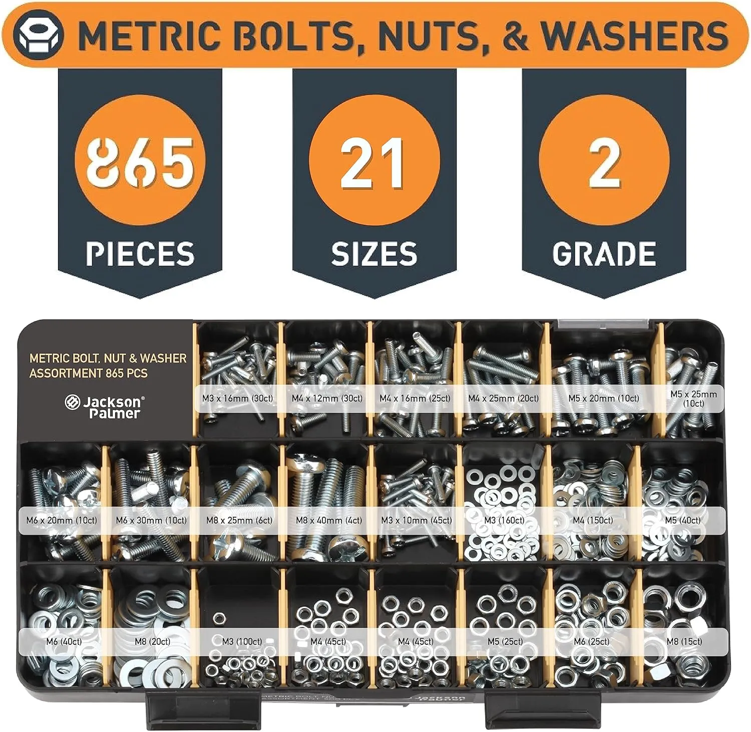 Jackson Palmer 2251 Piece Hardware Assortment Kit with Screws, Nuts, Bolts & Washers (3 Trays)…