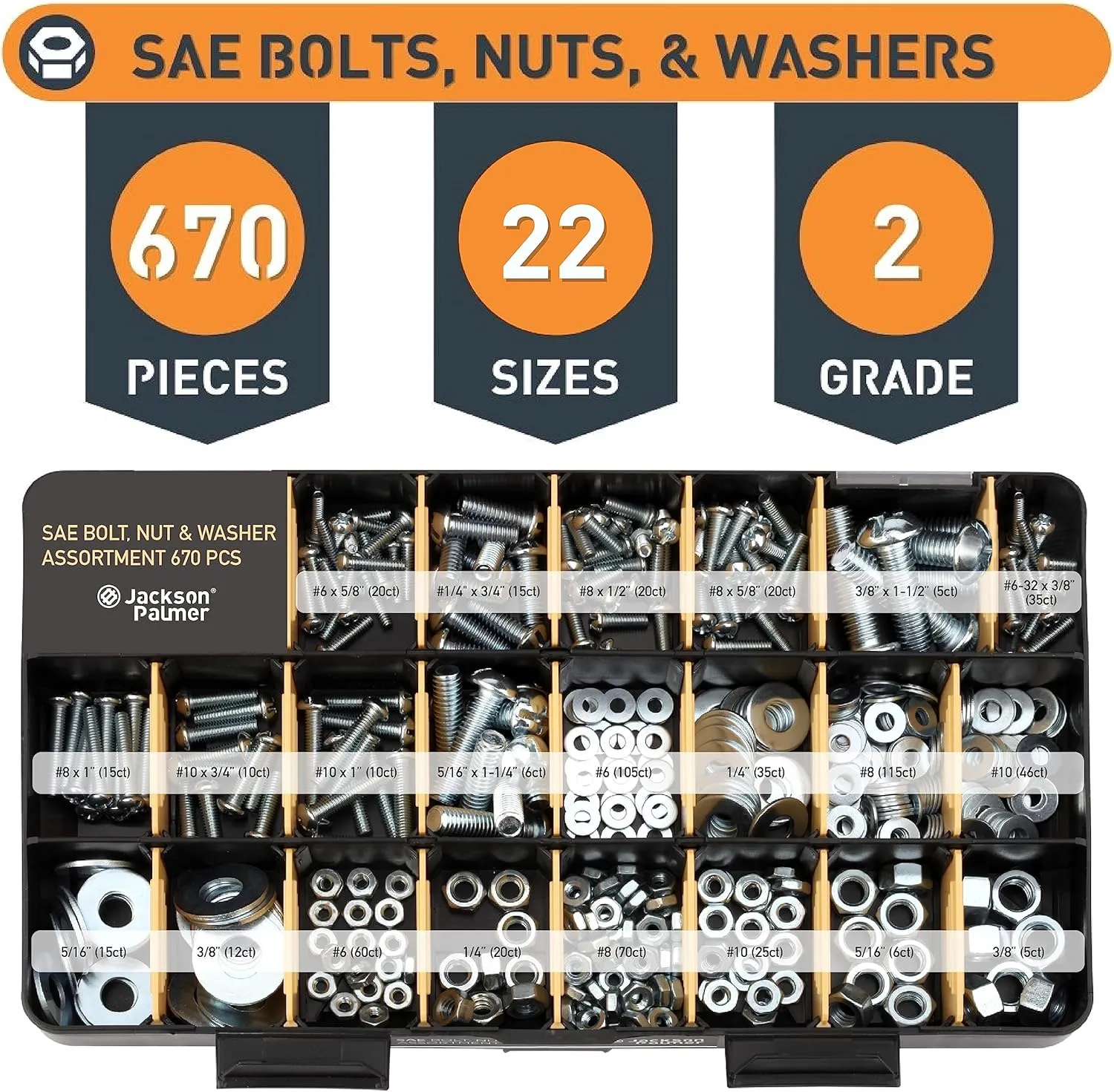Jackson Palmer 2251 Piece Hardware Assortment Kit with Screws, Nuts, Bolts & Washers (3 Trays)…
