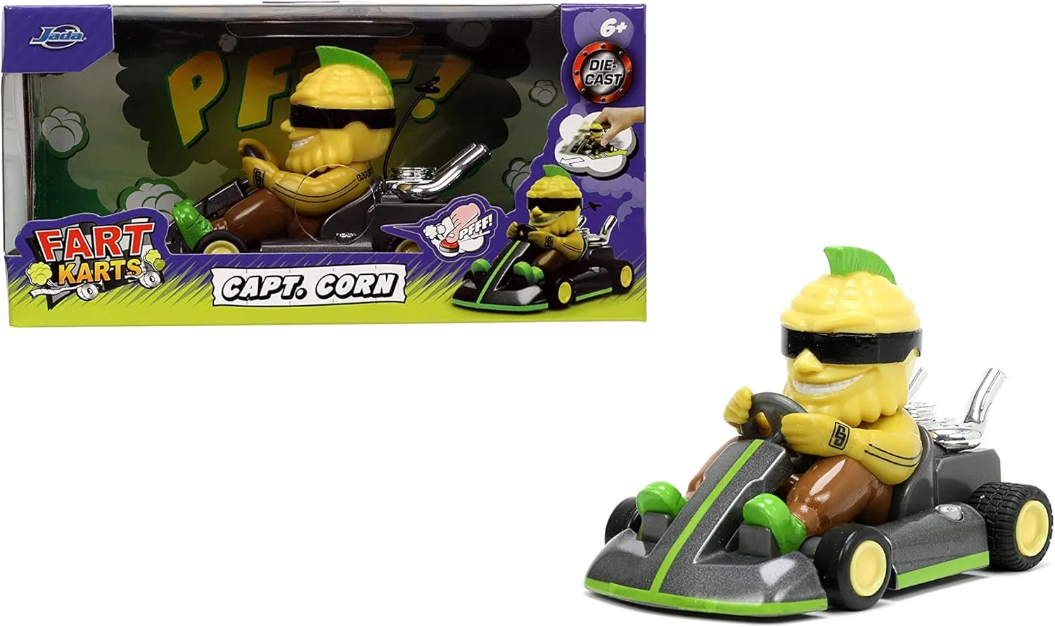 Jada Toys Fart Karts Captain Corn Pull Back Car, 3.5” Toys for Kids Ages 6  (32788)