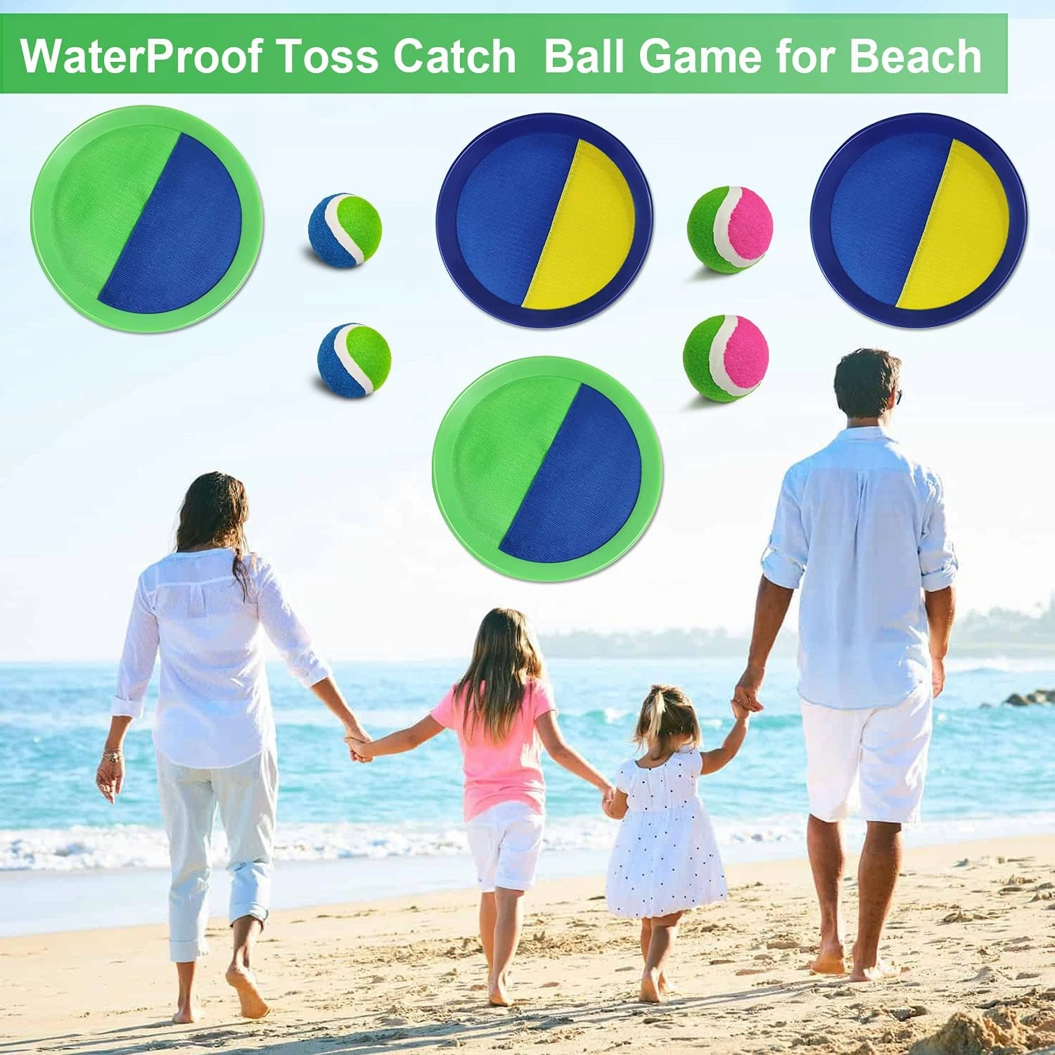 Jalunth Ball Catch Set Games Toss Paddle - Pool Beach Toys Back Yard Outdoor Games Backyard Throw Sticky Set Age 3 4 5 6 7 8 9 10 11 12 Years Old Boys Girls Kids Adults Family Easter Gifts Azure