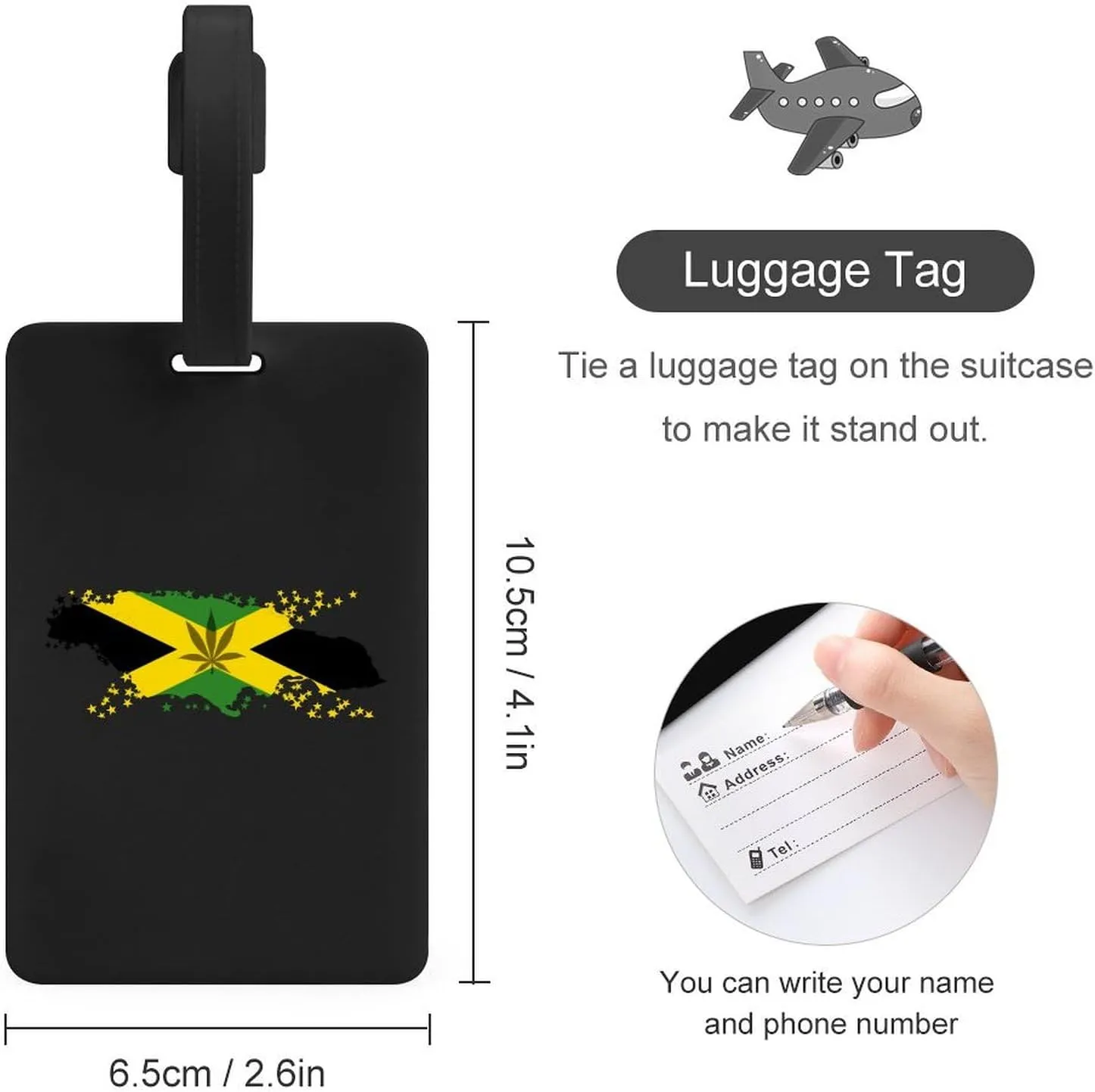 Jamaica Map Flag Weed Cute Luggage Tag Identify Name ID Card Holder Labels for Women Men Travel Suitcase Bag