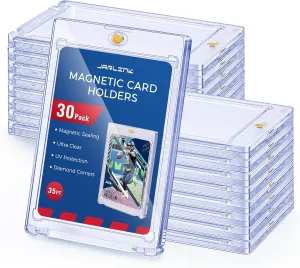 JARLINK 30ct Magnetic Card Holder, 35pt One Touch Card Holder for Trading Cards, Magnetic Card Case with U-V Protection, Hard Plastic Card Protectors for Baseball, Game, Sports Cards
