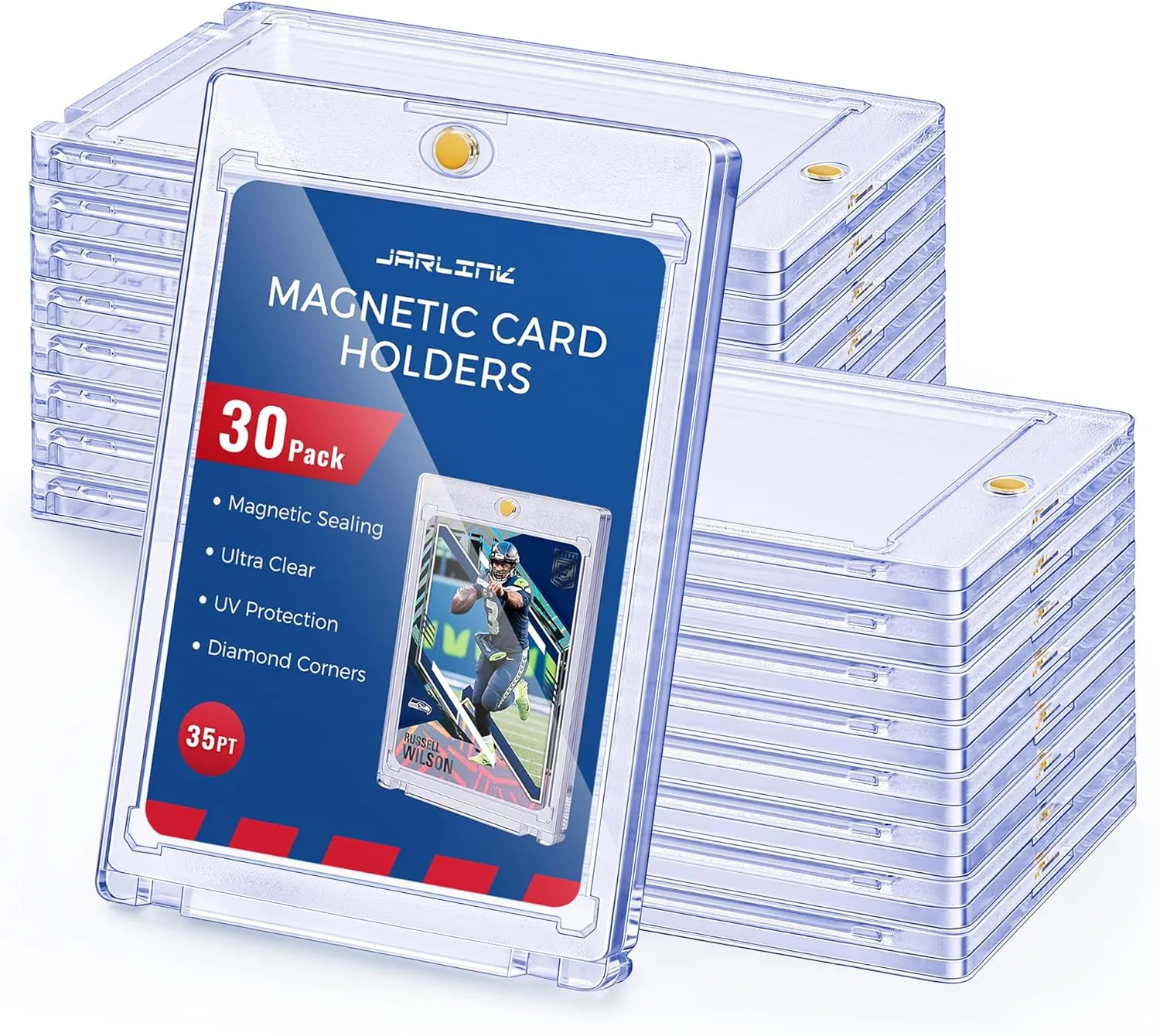 JARLINK 30ct Magnetic Card Holder, 35pt One Touch Card Holder for Trading Cards, Magnetic Card Case with U-V Protection, Hard Plastic Card Protectors for Baseball, Game, Sports Cards