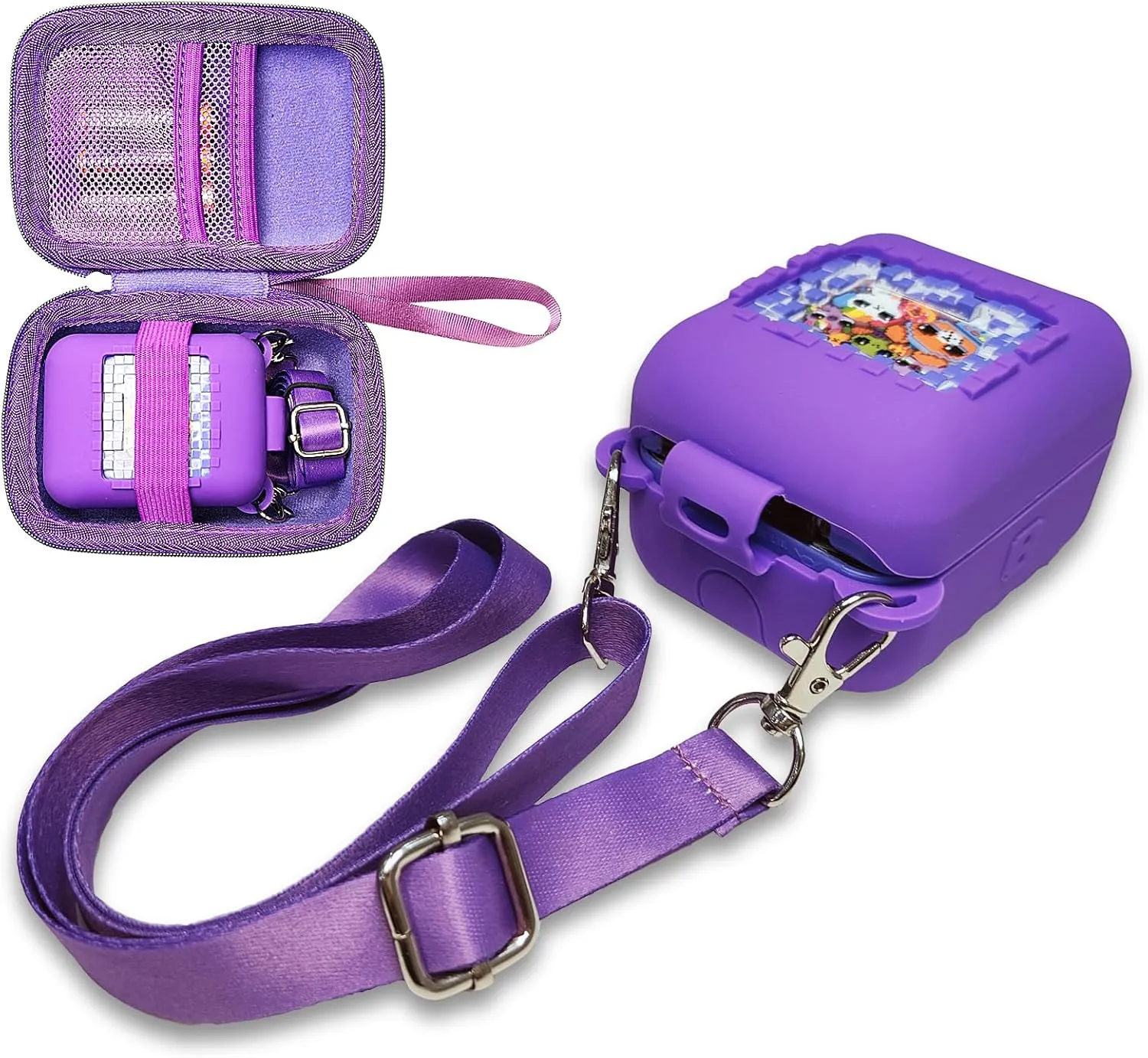 JCHPINE Hard Carrying Case and Silicone Cover for Bitzee Interactive Toy Digital Pet, Protective Case for Bitzee Virtual Electronic Pets Accessories (for Original 15 Animals) (Purple)