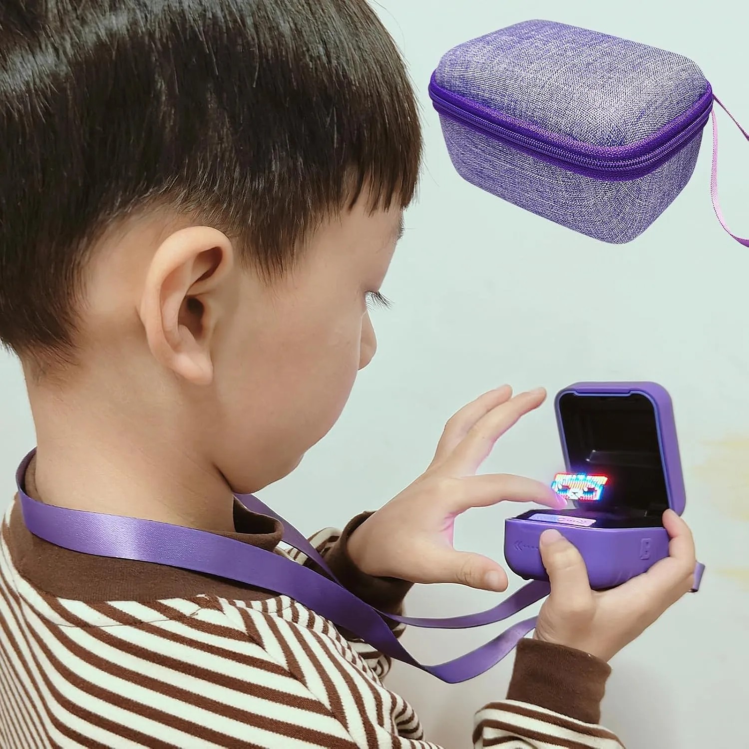 JCHPINE Hard Carrying Case and Silicone Cover for Bitzee Interactive Toy Digital Pet, Protective Case for Bitzee Virtual Electronic Pets Accessories (for Original 15 Animals) (Purple)