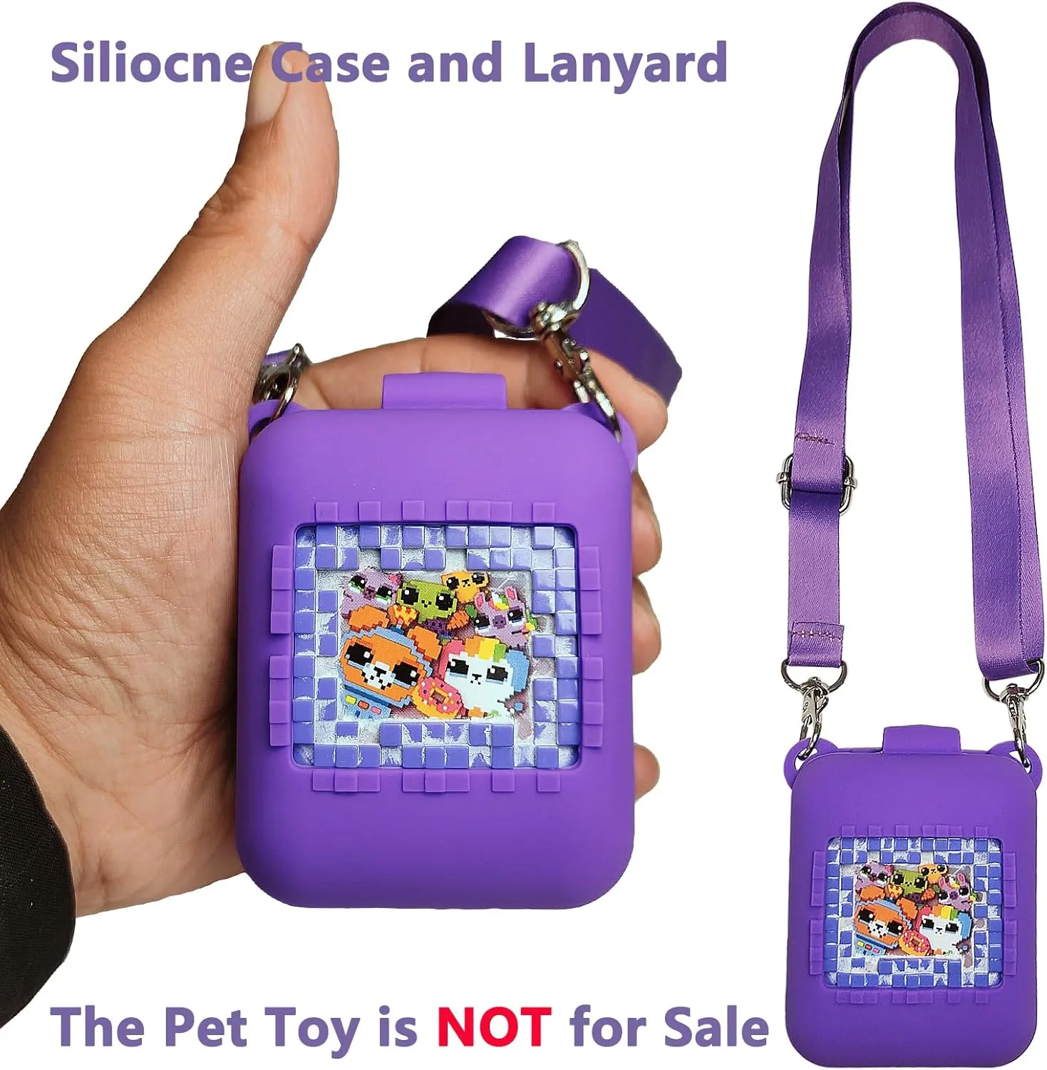 JCHPINE Hard Carrying Case and Silicone Cover for Bitzee Interactive Toy Digital Pet, Protective Case for Bitzee Virtual Electronic Pets Accessories (for Original 15 Animals) (Purple)