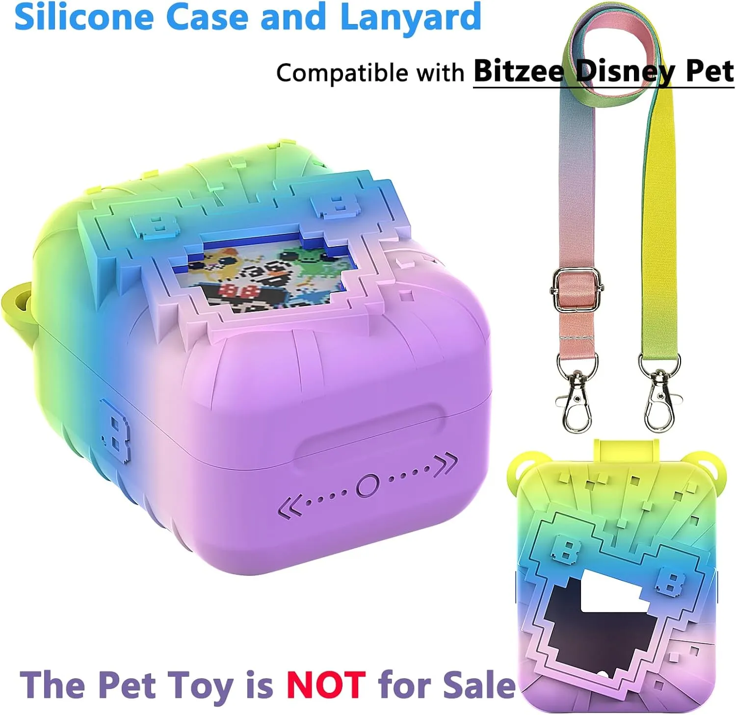 JCHPINE Silicone Cover Case for Bitzee Disney Interactive Toy Digital Pet and Case, Protective Skin Sleeve for Bitzee Disney Virtual Electronic Pets (Rainbow)