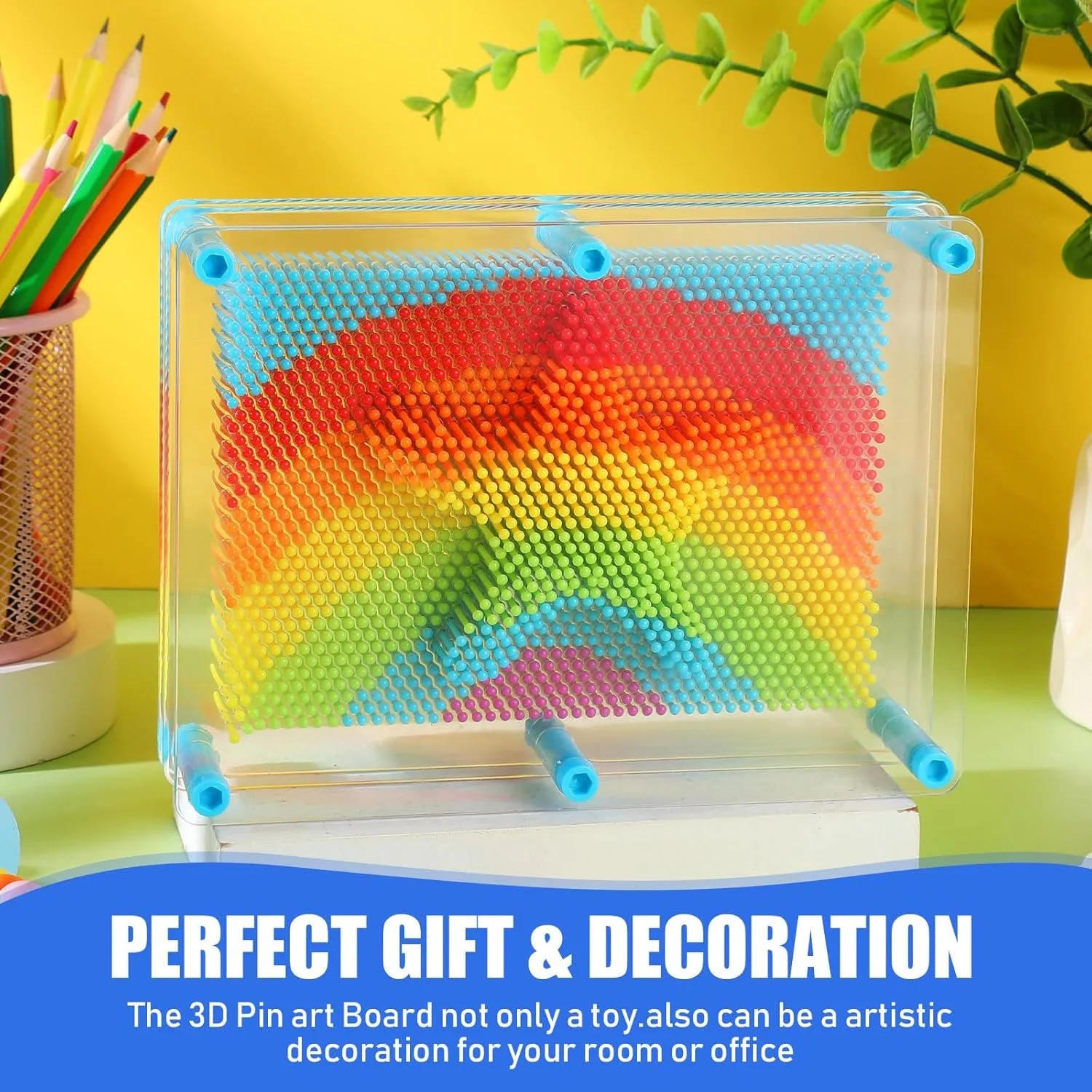 Jenaai 2 Pack Large 3D Pin Art Toy 8 x 6 Inch Plastic Pin Art Board Sensory Toy Intellectual Fun Impression Toy for Boys Girls Adult Creative Fidgets Christmas Birthday Gifts (Rainbow)
