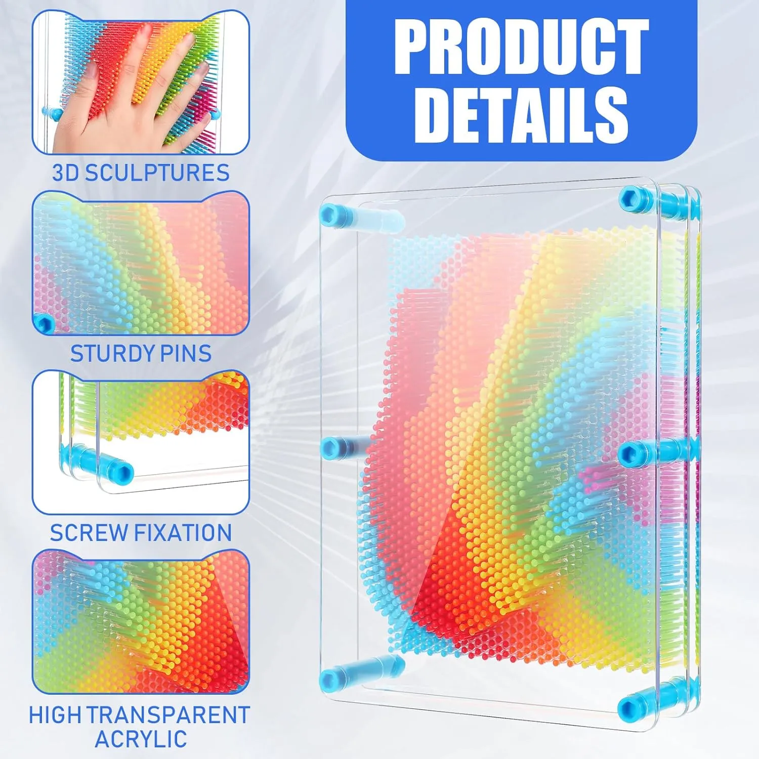 Jenaai 2 Pack Large 3D Pin Art Toy 8 x 6 Inch Plastic Pin Art Board Sensory Toy Intellectual Fun Impression Toy for Boys Girls Adult Creative Fidgets Christmas Birthday Gifts (Rainbow)