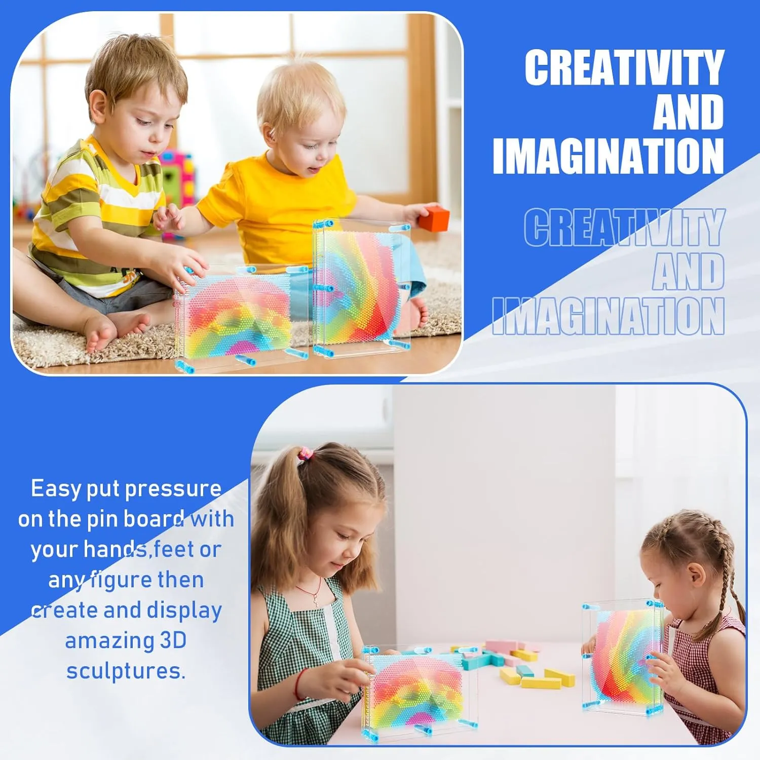 Jenaai 2 Pack Large 3D Pin Art Toy 8 x 6 Inch Plastic Pin Art Board Sensory Toy Intellectual Fun Impression Toy for Boys Girls Adult Creative Fidgets Christmas Birthday Gifts (Rainbow)