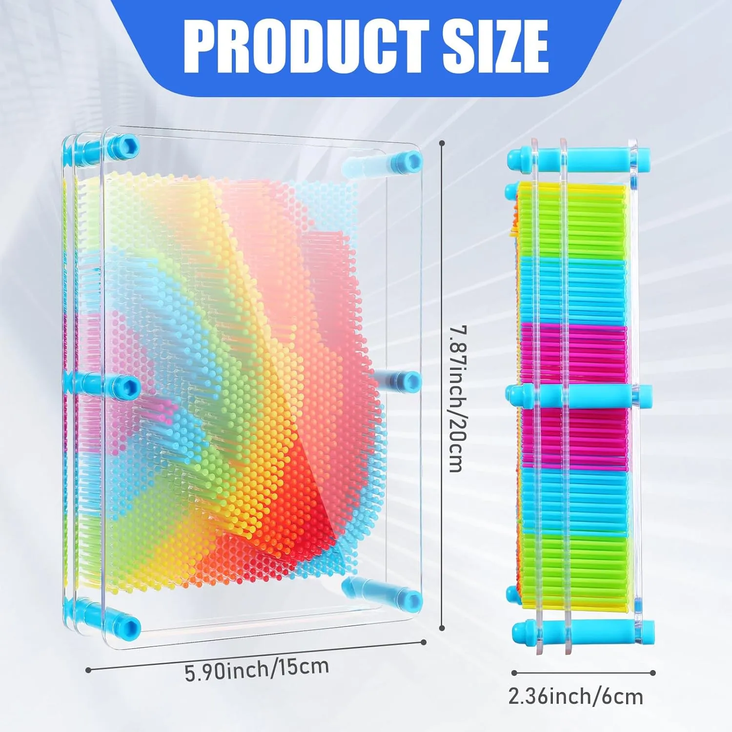 Jenaai 2 Pack Large 3D Pin Art Toy 8 x 6 Inch Plastic Pin Art Board Sensory Toy Intellectual Fun Impression Toy for Boys Girls Adult Creative Fidgets Christmas Birthday Gifts (Rainbow)