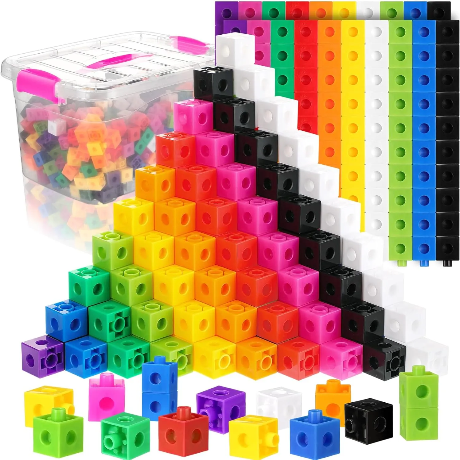 Jenaai 400 Pcs Math Linking Cubes with Storage Box, Plastic Counting Blocks, Colorful Math Cubes, Manipulative Connecting Snap Blocks for Early Math Construction Kindergarten Educational Toy (Pink)