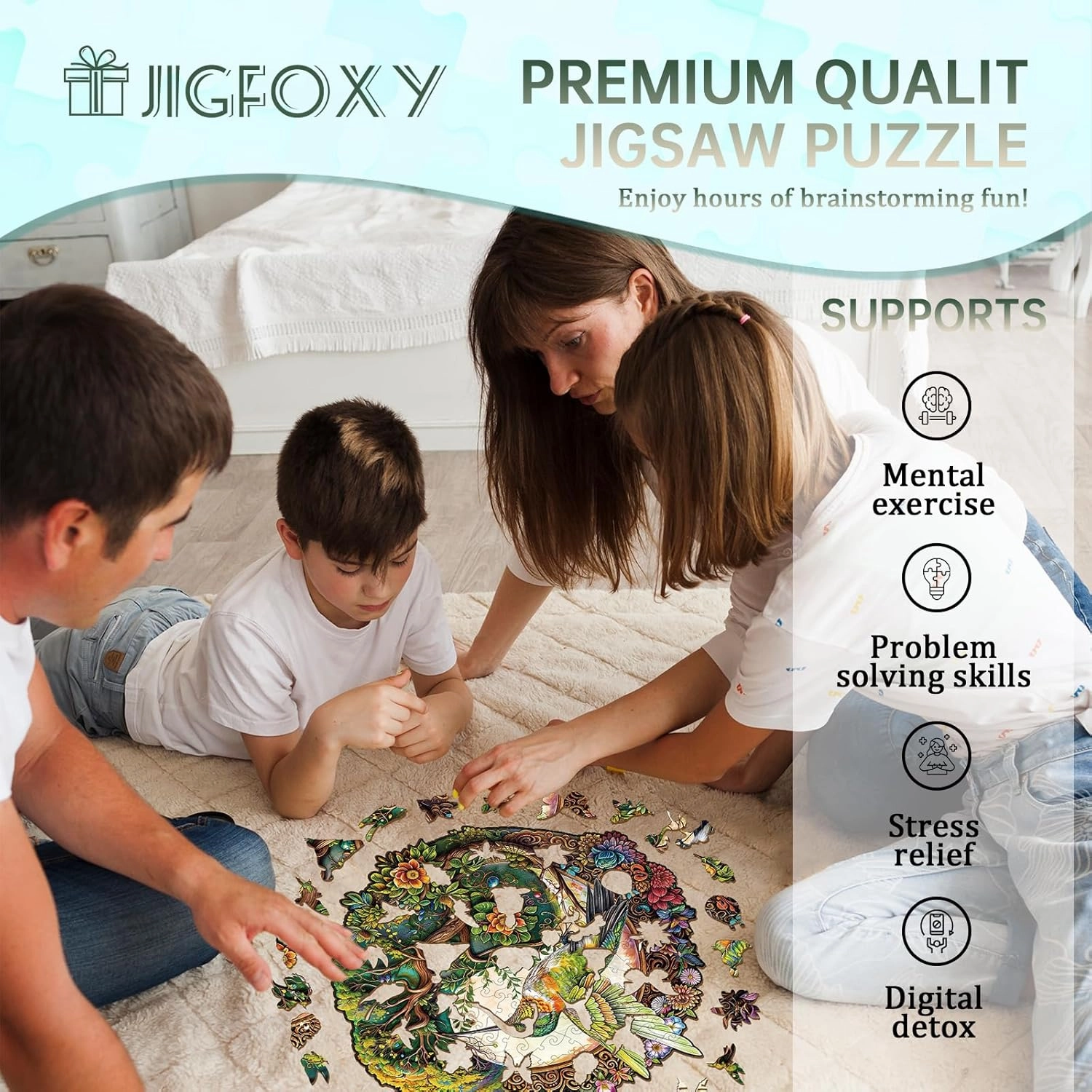 Jigfoxy Wooden Puzzles for Adults, Yin Yang Hummingbird Wood Puzzles Adult, Unique Animal Shape Wooden Jigsaw Puzzles for Adults, Birthday Gifts for Puzzle Lovers, Family (S-8.5 * 8.2in-100pcs)