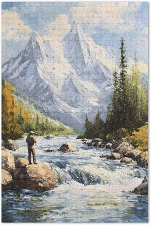 Jigsaw Adult Puzzles 1000 Pieces Scenic Fly Fishing Mountain River Game Puzzle Gifts Fun Art Puzzle Animal Art Painting, 29.5x19.7 Inch