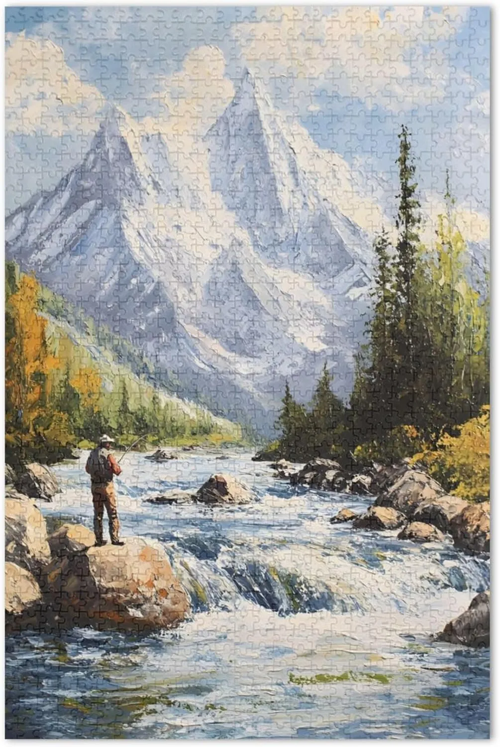 Jigsaw Adult Puzzles 1000 Pieces Scenic Fly Fishing Mountain River Game Puzzle Gifts Fun Art Puzzle Animal Art Painting, 29.5x19.7 Inch