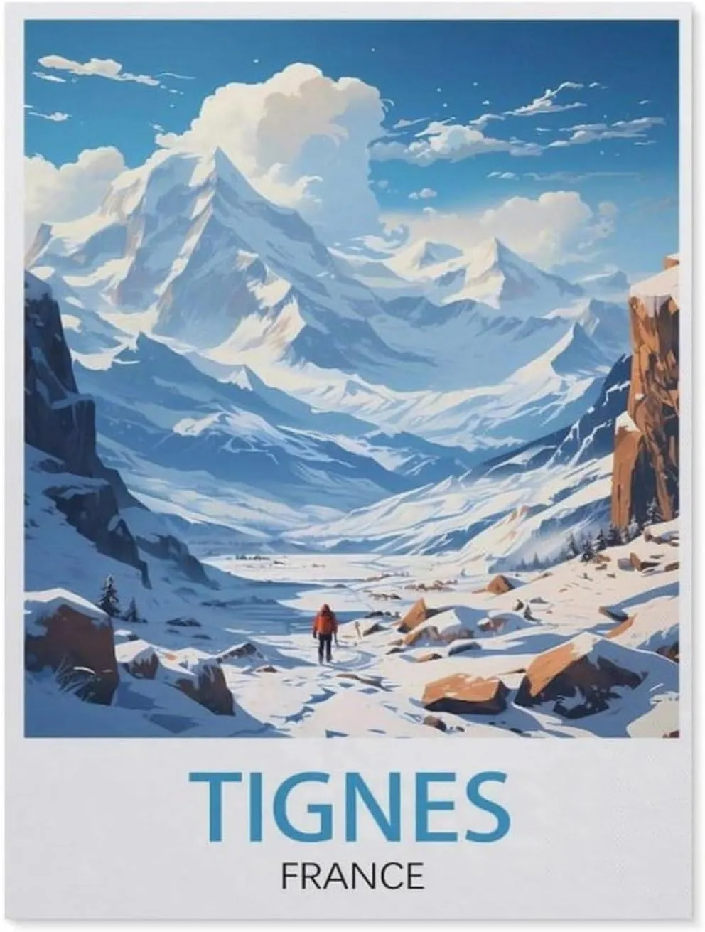 Jigsaw Puzzle 1000 Pieces for Adults，Tignes France, ski Poster，Teens Boys Girls Puzzles Difficult Thick Sturdy Pieces Challenging Puzzle for Party Games