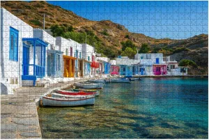 Jigsaw Puzzle 500 Pieces for Adults - Greek Fishing Village Klima Milos Island Greece Wooden Puzzle,Travel Puzzles Youth Children Home Decor Entertainment Fun Game Best Gift