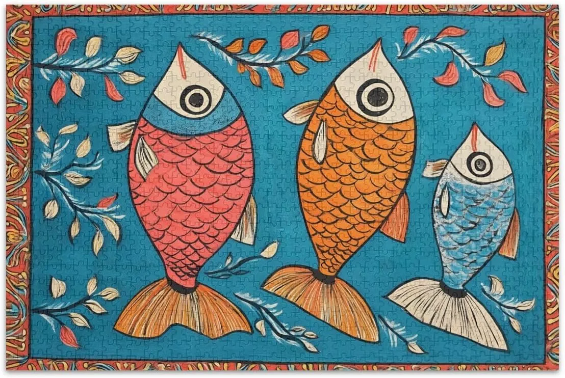 Jigsaw Puzzle Fishes Blue 1000 Puzzles for Adults Puzzles for Kids Funny Christmas Games for Adults