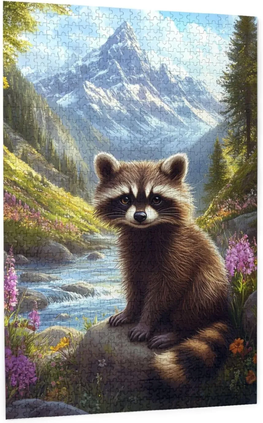 Jigsaw Puzzle with 1000 Pcs,Raccoons in The Valleys, Colorfuls Jungle, Challenging Brain Exercise,High Difficulty Entertainment Game,Wooden Puzzle for Adults,Gift for Friends and Family