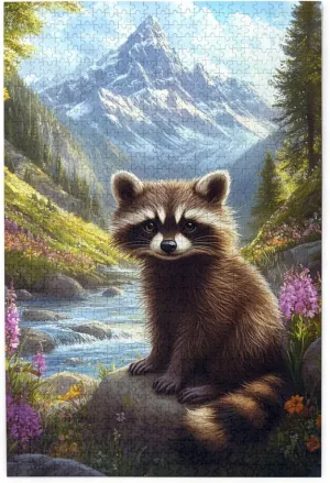 Jigsaw Puzzle with 1000 Pcs,Raccoons in The Valleys, Colorfuls Jungle, Challenging Brain Exercise,High Difficulty Entertainment Game,Wooden Puzzle for Adults,Gift for Friends and Family